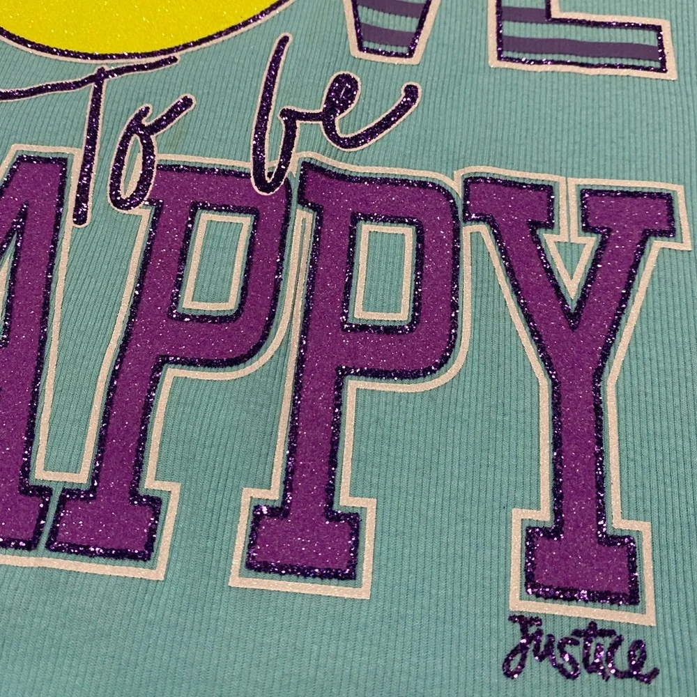 Justice Tank Top Girls 20 Casual Blue Glitter Love To Be Happy Sleeveless Shirt